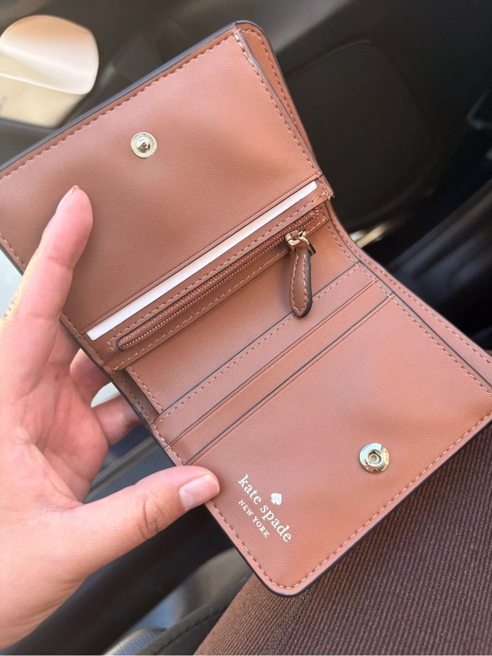kate spade Tan Pebble Leather Card Holder with Gold Logo